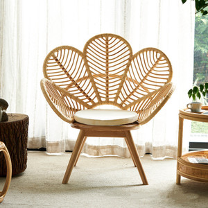 Dreamhause-Silla de salón de madera, sillón individual de ratán de estilo nórdico, para sala de estar y balcón - Product Image 2