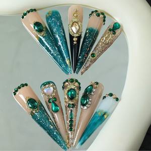 Faux ongles à presser faits main, extra longs, effet goutte d'eau, couvrance totale, motif étoile, en acrylique de luxe, prix usine, vente en gros - Product Image 2