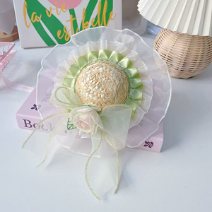 Nuevo Sombrero para Mascotas para Todas las Estaciones, Diseño Floral Dulce con Encaje, Sombrero <span class=keywords><strong>de</strong></span> Paja Tejida para Gatos y Perros - Product Image 6