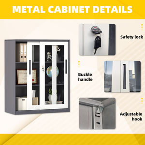 Classeur portatif en acier verrouillable à <span class=keywords><strong>2</strong></span> <span class=keywords><strong>portes</strong></span> en verre métallique, adapté à une utilisation dans le salon à des fins d'affichage - Product Image 3