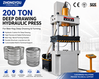 Presse hydraulique de 200 tonnes pour le formage profond avec coussin hydraulique, simple action, quatre colonnes, pour la fabrication de fûts de bière
