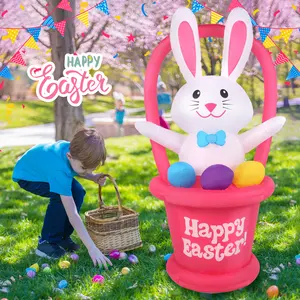 6FT Easter Inflatable Easter Bunny With Basket Eggs Easter Decoration Build-in LED Lawn Yard Indoor Outdoor