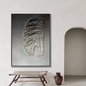 Peinture murale sur toile personnalisée en gros, motif feuille, style Wabi Sabi minimaliste, peinture à l'huile texturée 3D faite à la main, arts décoratifs muraux - Product Image 2