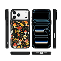 Casing HP AG Feeling Black Edge dengan Desain Hutan Jamur Berlapis Emas untuk iPhone 17, 17 Pro Max, 16 Pro, 15, 15 Pro Max, 15 Pro, 14 Pro Max, Cangkang Magnetik