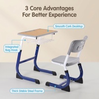 Ensemble de bureau et chaise réglables de qualité supérieure pour étudiants avec crochet pour sac et structure en acier robuste, mobilier scolaire pour l'étude en classe