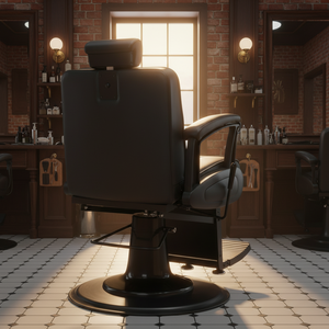 Fauteuil de barbier en aluminium noir avec siège en cuir, inclinable et réglable en hauteur - Product Image 3