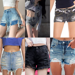 Nouvelle collection Printemps-Été : Short en jean tendance pour femme, version coréenne, coupe ample amincissante, patchwork, dentelle, jambe large et franges - Product Image 2