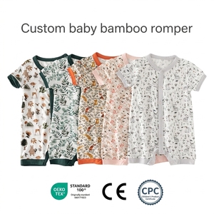 CPC OEKO-TEX Mono Corto Ecológico de Bambú para Bebés Niñas, Estampado Adorable, Manga Corta de <span class=keywords><strong>Verano</strong></span>, Cierre Frontal con Broches, <span class=keywords><strong>Pelele</strong></span> para Bebés y Niños Pequeños - Product Image 1