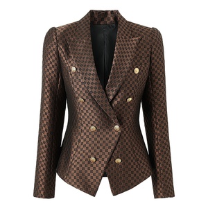 HIGH STREET Newest SS Designer Jacket <span class=keywords><strong>Mujer</strong></span> Doble botonadura Slim Fitting Monogram Jacquard Blazer - Product Image 1