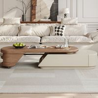 Table basse moderne AJUNION en placage de bois massif, rotative à 360 degrés, extensible, avec 2 tiroirs et 3 étagères pour salon