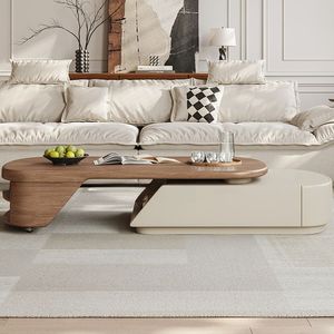 <span class=keywords><strong>Mesa</strong></span> de Centro Moderna AJUNION de Madera Maciza Enchapada, Giratoria 360 Grados, Extensible, <span class=keywords><strong>con</strong></span> 2 Cajones y 3 Estantes para Sala de Estar - Product Image 1