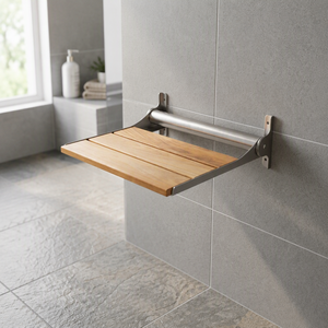 Wall Mounted Folding Shower <b>Bench</b> Teak Shower Seat Stainless Steel Fold Up Bath <b>Bench</b> <b>for</b> <b>Bathroom</b> - Product Image 1