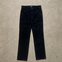 Jean droit homme délavé foncé, coupe slim en denim de coton épais indigo foncé, avec patch en cuir, logo personnalisé, vente en gros OEM