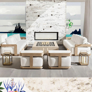 Ensemble de canapés d'extérieur en teck massif de style nordique contemporain, meubles de jardin modernes pour villa, cour, hôtel, patio, résistants à l'eau - Product Image 3