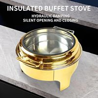 Matériel de restauration Marque RRR – Ensemble de chauffe-plats de luxe en acier inoxydable doré, chauffe-plats électrique avec couvercle en verre et réchaud à combustible
