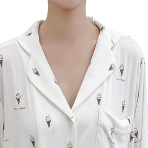 Otoño nuevo Modal algodón ropa de dormir ropa de casa conjunto de <span class=keywords><strong>pijamas</strong></span> de manga larga con helado impreso para mujeres - Product Image 5