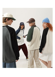 Sudadera con capucha de cuello redondo Terry de peso pesado con hombros caídos de 360gsm para hombre, sudadera holgada de color sólido con mangas raglán en contraste - Product Image 4