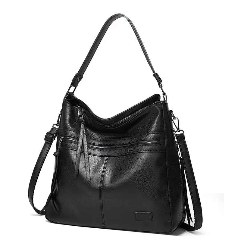 Latest Design Women Leather Hobo Bag Solid Color Casual Shoulder Bags Fashion Vintage Large Capacity Tote Bag