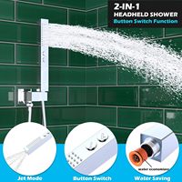 Système de douche LED double effet pluie haut de gamme, grande pomme de douche 16x32 pouces, double douchette à effet pluie 6 pouces, 6 jets latéraux, ensemble de robinetterie