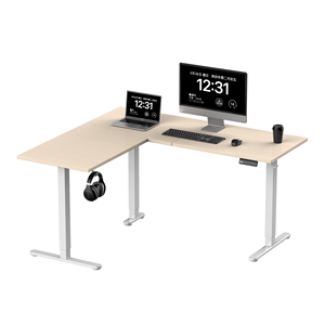Escritorio de pie eléctrico moderno en forma de L con altura ajustable para el personal de oficina Mesa de reuniones convertible y extensible de tres patas - Product Image 1