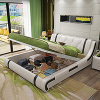 Ensemble Lit Plateforme de Luxe en Cuir et Bois, Cadre de Lit King Size pour Mobilier de Chambre