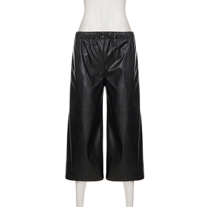 Pantalones de cuero con cordón de ajuste Ark Techwear, estilo urbano, sueltos, rectos, de pierna ancha, shorts midi, pantalones casuales sexys para mujer - Product Image 6