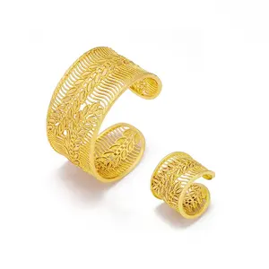 JXX Gelang Desain Mode dan Cincin Perhiasan Kuningan Aksesori Pernikahan Afrika Pengantin Set Perhiasan Berlapis Emas Grosir