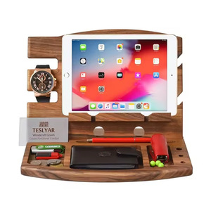 Teslyar Wooden Desk Organizer With <b>Tablet</b> <b>Stand</b> Wallet Watch Holder <b>For</b> Office Home Use - Product Image 1