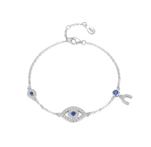 S925 silver Gold Plated Eye Chain <b>Bracelet</b> With Blue Crystal And H Charm Minimalist Women's Everyday Wear Jewelry - Product Image 6