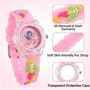 นาฬิกา LED สาย PVC นุ่มลายเงือกน้อยมหัศจรรย์สำหรับเด็กผู้หญิง ของขวัญลายเงือกน้อยที่ไม่เหมือนใคร - Product Image 5