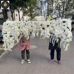 Cortina de flores para festa de casamento personalizada EV de 8 pés, cortina de cerimônia com glicínias brancas, decorativa de flores