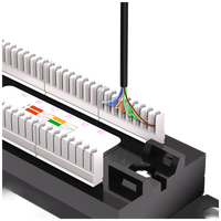 Panel Patch Cat5e 110Style Tanpa Pelindung, 24-Port 1RU untuk Rak, Termasuk Bar Manajemen Kabel untuk Kabinet Jaringan 19 Inci