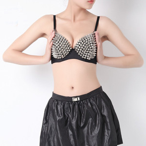 <span class=keywords><strong>Soutien</strong></span>-<span class=keywords><strong>gorge</strong></span> push-up sexy en maille grise métallique avec rivets, style clubbing Gaga, pour femmes, lingerie punk - Product Image 2