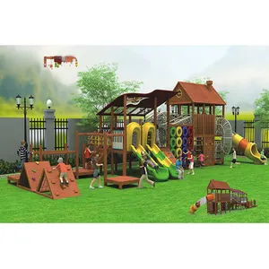 China fábrica de equipamentos de playground de madeira ao ar livre playsets miúdos usados creche