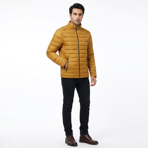 Custom Men's Lightweight <b>Canvas</b> Sports Puffer Jacket Stand Collar Brand Accent Tape Winter Warm Quilted Quick Dry Front - Product Image 1
