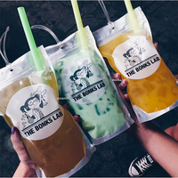 Pochette de recharge personnalisée en plastique transparent de qualité alimentaire pour thé aux perles, smoothies, boissons liquides et jus, avec bec verseur et paille