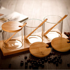 Modern Transparent Glass Bamboo Wooden Frame Seasoning <strong>Jar</strong> <strong>Set</strong> for Home Restaurant Condiments <strong>Container</strong> with Salt Shaker Cover - Product Image 3