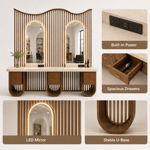 Aménagement professionnel de salons de coiffure et mobilier sur mesure, cloisons incurvées, postes de coiffure à LED, solution clé en main pour l'aménagement intérieur - Product Image 5