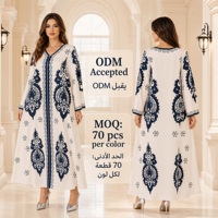 Kaftan ample à col en V imprimé et orné de perles, à manches larges, idéal pour l'Aïd, les mariages et les réceptions formelles, Abaya en polyester ODM
