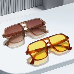 Custom Logo 2026 Trendy Men Women Jelloy Colors Big <b>Frame</b> <b>Square</b> Sun Glasses UV400 PC <b>Frame</b> Double Bridges Pilot <b>Sunglasses</b> - Product Image 3