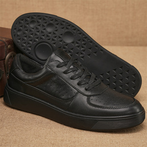 Chaussures à lacets en cuir véritable noir pour hommes, bout rond, rehaussantes, toutes saisons, semelle extérieure en caoutchouc, semelle intermédiaire en EVA - Product Image 3