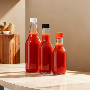 Nuevo estilo cuadrado vacío 3oz 5oz 8oz Glass BBQ Chili Woozy Ring Neck Botella de salsa de vidrio caliente con tapas de rosca - Product Image 1