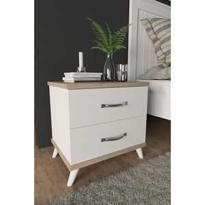 Table de chevet moderne blanche à 2 tiroirs avec charge sans fil, fonctionnalités intelligentes, table de chevet minimaliste de luxe pour la décoration de la chambre à coucher - Product Image 3