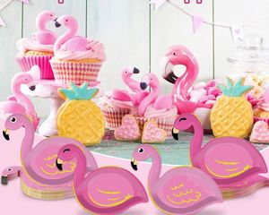 Assiettes en papier jetables Flamingo rose 9 x 11,45 pouces, décorations d'anniversaire en feuille d'or, fournitures de fête Flamingo - Product Image 5