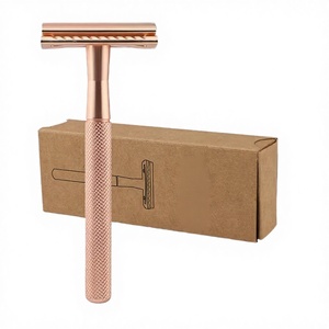 Rasoir pour le visage à double lame en acier inoxydable pour femmes, couleur or rose, tête de rasage écologique et sûre, modèle - Product Image 2