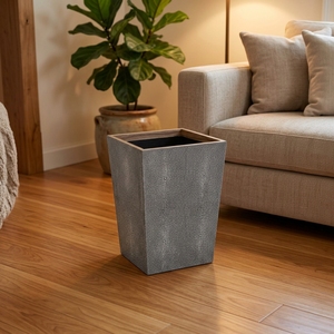Wooden Leather Wastebasket Trash Can for Office Rustic <strong>Rectangular</strong> Small Garbage <strong>Container</strong> Bin for Bedroom Kitchen Hotel - Product Image 1