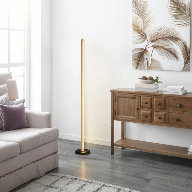 Scandinavian American Black Walnut Wood Freestanding Lamp for Yoga Fitness Studio Interior Decorating