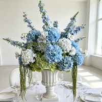 Boule de fleurs artificielles en soie bleue et blanche, style romantique, pour centre de table de mariage, décoration de fête d'anniversaire ou d'événement.