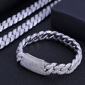Pulsera de Cadena Cubana de Doble Hilera NUOYA de 13 mm, Chapada en Oro Blanco, Joyería Hip Hop, Cierre de Caja Curvo, Pulsera de Zirconia, Estilo Rapero - Product Image 2