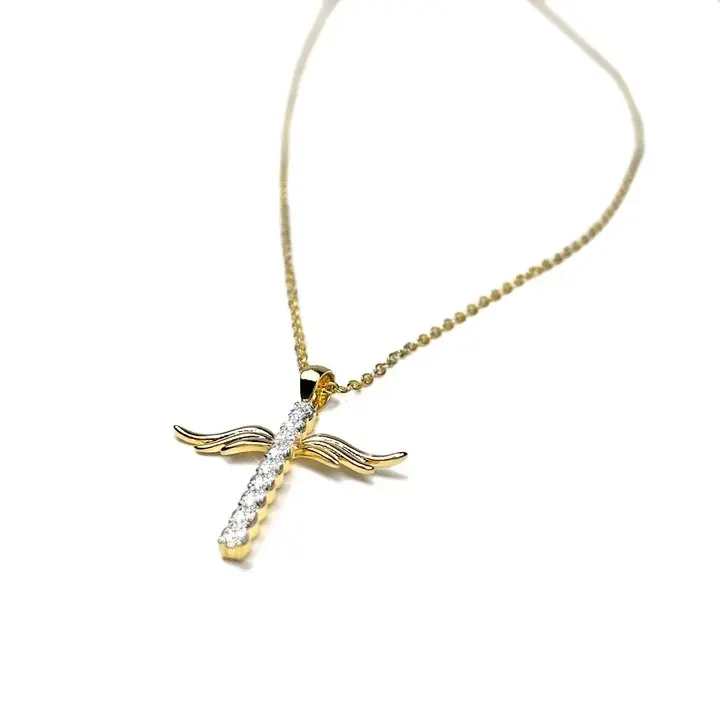 Fashion Angel Wings Cross Pendant Necklace Religious Gift Jewelry